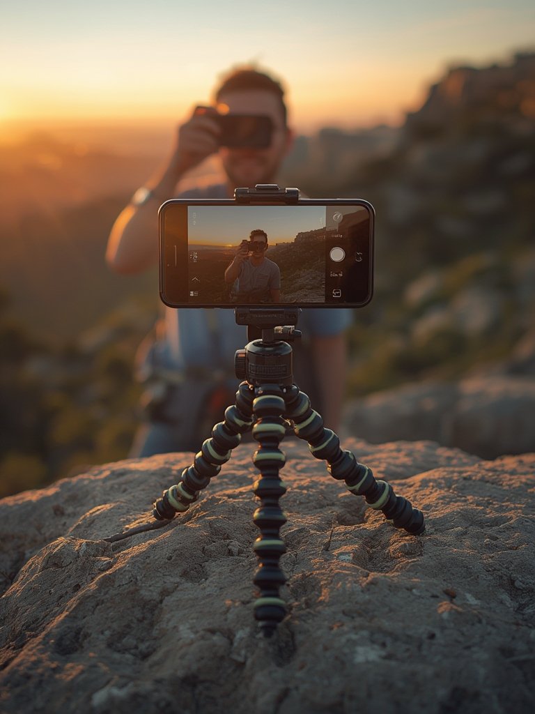 phone tripod in action